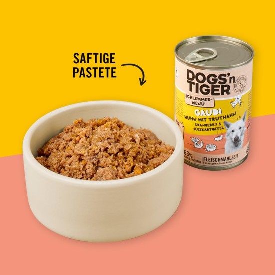 Dogs'n Tiger Adult Dog Food, Proviant, Wet Dog Food with Chicken, Duck, Apple & Potatoes - No Cereals, Added Sugar, Artificial Preservatives, Optimal Compatibility, 6 x 800 g Dogs'n Tiger Adult Dog Food, Proviant, Wet Dog Food with Chicken, Duck, Apple & Potatoes - No Cereals, Added Sugar, Artificial Preservatives, Optimal Compatibility, 6 x 800 g