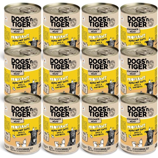 Dogs'n Tiger Adult Dog Food, Proviant, Wet Dog Food with Chicken, Duck, Apple & Potatoes - No Cereals, Added Sugar, Artificial Preservatives, Optimal Compatibility, 6 x 800 g Dogs'n Tiger Adult Dog Food, Proviant, Wet Dog Food with Chicken, Duck, Apple & Potatoes - No Cereals, Added Sugar, Artificial Preservatives, Optimal Compatibility, 6 x 800 g