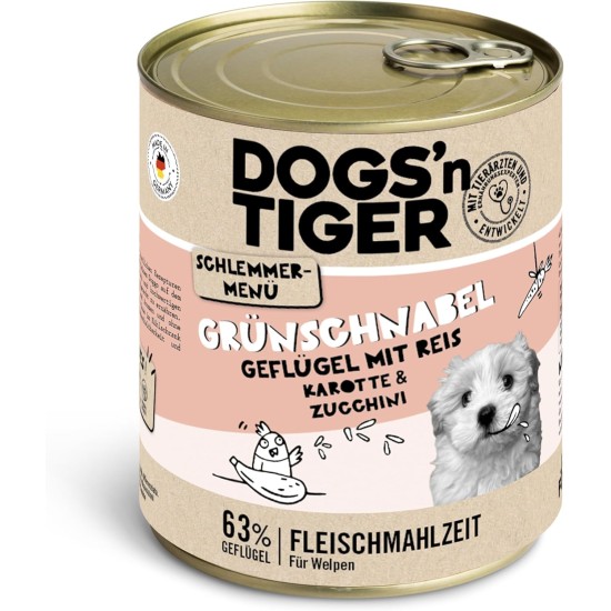 Dogs'n Tiger Adult Dog Food, Proviant, Wet Dog Food with Chicken, Duck, Apple & Potatoes - No Cereals, Added Sugar, Artificial Preservatives, Optimal Compatibility, 6 x 800 g Dogs'n Tiger Adult Dog Food, Proviant, Wet Dog Food with Chicken, Duck, Apple & Potatoes - No Cereals, Added Sugar, Artificial Preservatives, Optimal Compatibility, 6 x 800 g