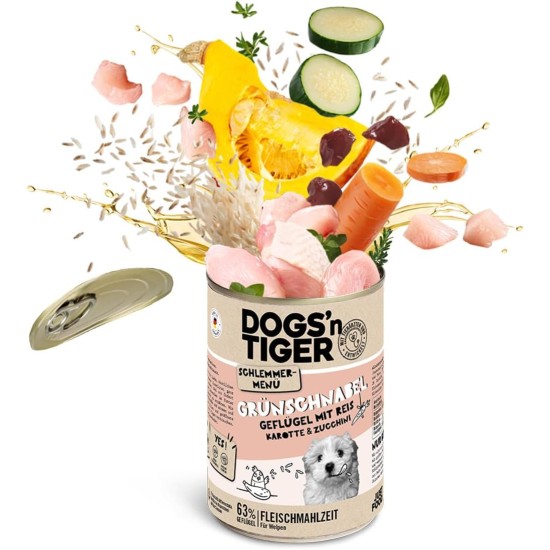 Dogs'n Tiger Adult Dog Food, Proviant, Wet Dog Food with Chicken, Duck, Apple & Potatoes - No Cereals, Added Sugar, Artificial Preservatives, Optimal Compatibility, 6 x 800 g Dogs'n Tiger Adult Dog Food, Proviant, Wet Dog Food with Chicken, Duck, Apple & Potatoes - No Cereals, Added Sugar, Artificial Preservatives, Optimal Compatibility, 6 x 800 g