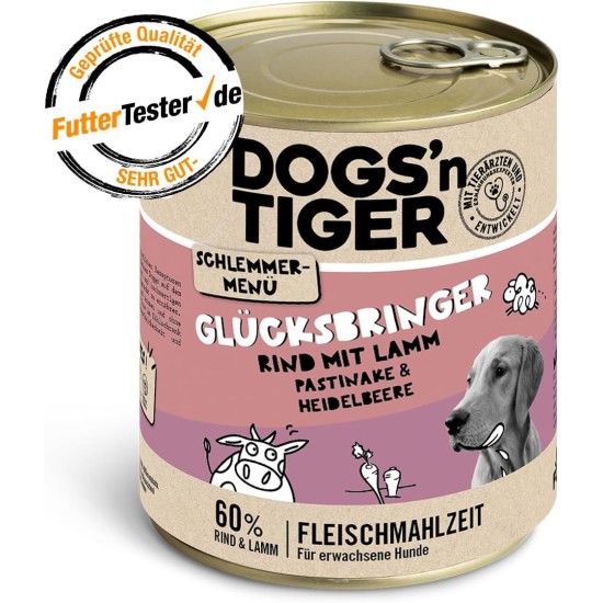 Dogs'n Tiger Adult Dog Food, Proviant, Wet Dog Food with Chicken, Duck, Apple & Potatoes - No Cereals, Added Sugar, Artificial Preservatives, Optimal Compatibility, 6 x 800 g Dogs'n Tiger Adult Dog Food, Proviant, Wet Dog Food with Chicken, Duck, Apple & Potatoes - No Cereals, Added Sugar, Artificial Preservatives, Optimal Compatibility, 6 x 800 g