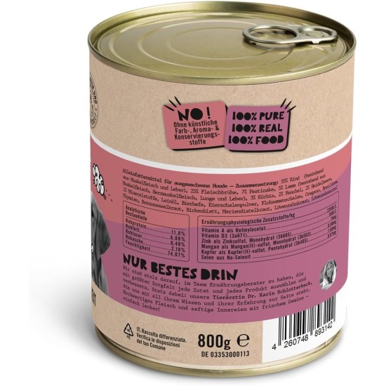 Dogs'n Tiger Adult Dog Food, Proviant, Wet Dog Food with Chicken, Duck, Apple & Potatoes - No Cereals, Added Sugar, Artificial Preservatives, Optimal Compatibility, 6 x 800 g Dogs'n Tiger Adult Dog Food, Proviant, Wet Dog Food with Chicken, Duck, Apple & Potatoes - No Cereals, Added Sugar, Artificial Preservatives, Optimal Compatibility, 6 x 800 g