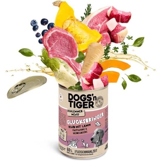 Dogs'n Tiger Adult Dog Food, Proviant, Wet Dog Food with Chicken, Duck, Apple & Potatoes - No Cereals, Added Sugar, Artificial Preservatives, Optimal Compatibility, 6 x 800 g Dogs'n Tiger Adult Dog Food, Proviant, Wet Dog Food with Chicken, Duck, Apple & Potatoes - No Cereals, Added Sugar, Artificial Preservatives, Optimal Compatibility, 6 x 800 g