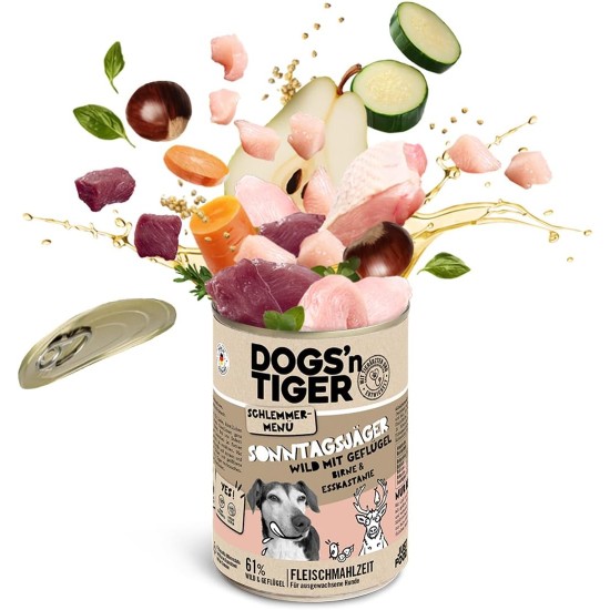 Dogs'n Tiger Adult Dog Food, Proviant, Wet Dog Food with Chicken, Duck, Apple & Potatoes - No Cereals, Added Sugar, Artificial Preservatives, Optimal Compatibility, 6 x 800 g Dogs'n Tiger Adult Dog Food, Proviant, Wet Dog Food with Chicken, Duck, Apple & Potatoes - No Cereals, Added Sugar, Artificial Preservatives, Optimal Compatibility, 6 x 800 g