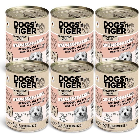 Dogs'n Tiger Adult Dog Food, Proviant, Wet Dog Food with Chicken, Duck, Apple & Potatoes - No Cereals, Added Sugar, Artificial Preservatives, Optimal Compatibility, 6 x 800 g Dogs'n Tiger Adult Dog Food, Proviant, Wet Dog Food with Chicken, Duck, Apple & Potatoes - No Cereals, Added Sugar, Artificial Preservatives, Optimal Compatibility, 6 x 800 g