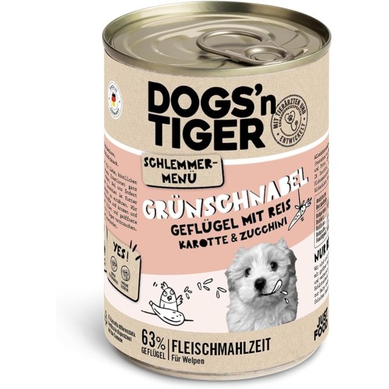 Dogs'n Tiger Adult Dog Food, Proviant, Wet Dog Food with Chicken, Duck, Apple & Potatoes - No Cereals, Added Sugar, Artificial Preservatives, Optimal Compatibility, 6 x 800 g Dogs'n Tiger Adult Dog Food, Proviant, Wet Dog Food with Chicken, Duck, Apple & Potatoes - No Cereals, Added Sugar, Artificial Preservatives, Optimal Compatibility, 6 x 800 g