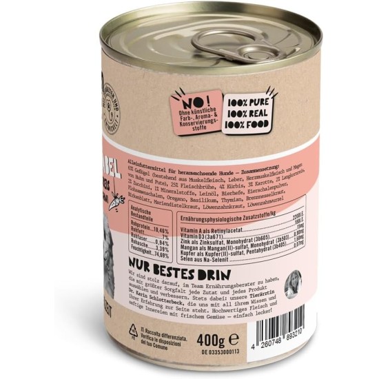 Dogs'n Tiger Adult Dog Food, Proviant, Wet Dog Food with Chicken, Duck, Apple & Potatoes - No Cereals, Added Sugar, Artificial Preservatives, Optimal Compatibility, 6 x 800 g Dogs'n Tiger Adult Dog Food, Proviant, Wet Dog Food with Chicken, Duck, Apple & Potatoes - No Cereals, Added Sugar, Artificial Preservatives, Optimal Compatibility, 6 x 800 g