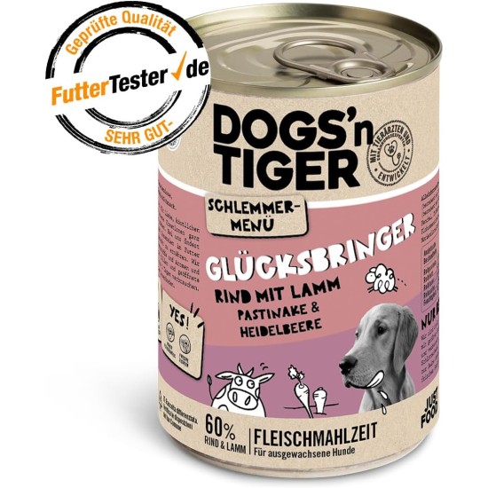 Dogs'n Tiger Adult Dog Food, Proviant, Wet Dog Food with Chicken, Duck, Apple & Potatoes - No Cereals, Added Sugar, Artificial Preservatives, Optimal Compatibility, 6 x 800 g Dogs'n Tiger Adult Dog Food, Proviant, Wet Dog Food with Chicken, Duck, Apple & Potatoes - No Cereals, Added Sugar, Artificial Preservatives, Optimal Compatibility, 6 x 800 g