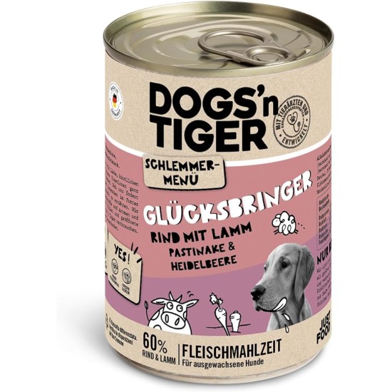 Dogs'n Tiger Adult Dog Food, Proviant, Wet Dog Food with Chicken, Duck, Apple & Potatoes - No Cereals, Added Sugar, Artificial Preservatives, Optimal Compatibility, 6 x 800 g Dogs'n Tiger Adult Dog Food, Proviant, Wet Dog Food with Chicken, Duck, Apple & Potatoes - No Cereals, Added Sugar, Artificial Preservatives, Optimal Compatibility, 6 x 800 g