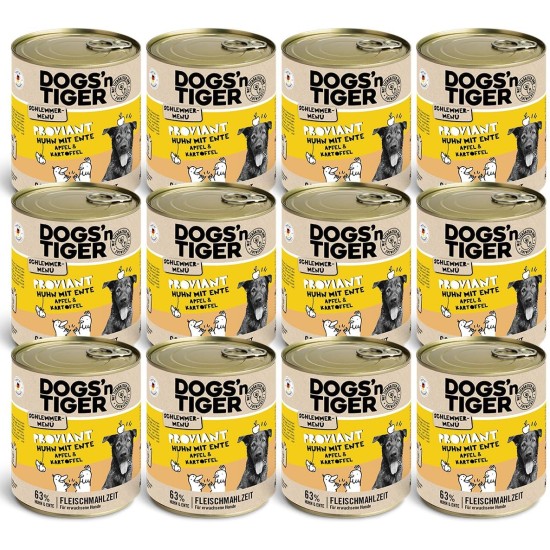 Dogs'n Tiger Adult Dog Food, Proviant, Wet Dog Food with Chicken, Duck, Apple & Potatoes - No Cereals, Added Sugar, Artificial Preservatives, Optimal Compatibility, 6 x 800 g Dogs'n Tiger Adult Dog Food, Proviant, Wet Dog Food with Chicken, Duck, Apple & Potatoes - No Cereals, Added Sugar, Artificial Preservatives, Optimal Compatibility, 6 x 800 g