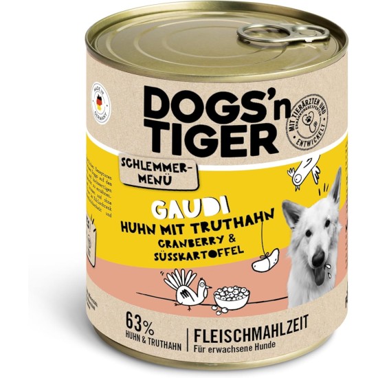 Dogs'n Tiger Adult Dog Food, Proviant, Wet Dog Food with Chicken, Duck, Apple & Potatoes - No Cereals, Added Sugar, Artificial Preservatives, Optimal Compatibility, 6 x 800 g Dogs'n Tiger Adult Dog Food, Proviant, Wet Dog Food with Chicken, Duck, Apple & Potatoes - No Cereals, Added Sugar, Artificial Preservatives, Optimal Compatibility, 6 x 800 g
