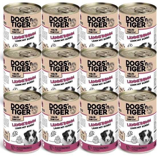 Dogs'n Tiger Monoprotein Lambfromm, Premium Wet Dog Food for Puppies with Lamb and Pumpkin - No Cereals, Added Sugar, Optimal Compatibility, 6 x 400 g Dogs'n Tiger Monoprotein Lambfromm, Premium Wet Dog Food for Puppies with Lamb and Pumpkin - No Cereals, Added Sugar, Optimal Compatibility, 6 x 400 g