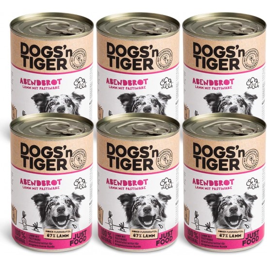 Dogs'n Tiger Monoprotein Lambfromm, Premium Wet Dog Food for Puppies with Lamb and Pumpkin - No Cereals, Added Sugar, Optimal Compatibility, 6 x 400 g Dogs'n Tiger Monoprotein Lambfromm, Premium Wet Dog Food for Puppies with Lamb and Pumpkin - No Cereals, Added Sugar, Optimal Compatibility, 6 x 400 g