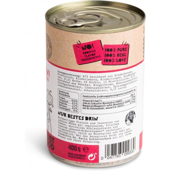 Dogs'n Tiger Monoprotein Lambfromm, Premium Wet Dog Food for Puppies with Lamb and Pumpkin - No Cereals, Added Sugar, Optimal Compatibility, 6 x 400 g Dogs'n Tiger Monoprotein Lambfromm, Premium Wet Dog Food for Puppies with Lamb and Pumpkin - No Cereals, Added Sugar, Optimal Compatibility, 6 x 400 g