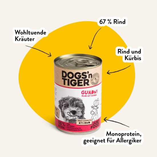 Dogs'n Tiger Monoprotein, Saddle Resistant, Adult Premium Wet Dog Food with Horse Meat and Potatoes, Hypoallergenic, No Grains, Added Sugar, with Optimal Compatibility, 6 x 400 g Dogs'n Tiger Monoprotein, Saddle Resistant, Adult Premium Wet Dog Food with Horse Meat and Potatoes, Hypoallergenic, No Grains, Added Sugar, with Optimal Compatibility, 6 x 400 g