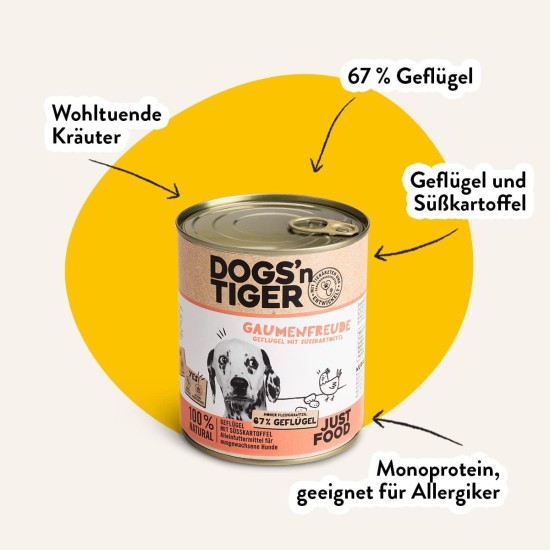 Dogs'n Tiger Monoprotein, Saddle Resistant, Adult Premium Wet Dog Food with Horse Meat and Potatoes, Hypoallergenic, No Grains, Added Sugar, with Optimal Compatibility, 6 x 400 g Dogs'n Tiger Monoprotein, Saddle Resistant, Adult Premium Wet Dog Food with Horse Meat and Potatoes, Hypoallergenic, No Grains, Added Sugar, with Optimal Compatibility, 6 x 400 g