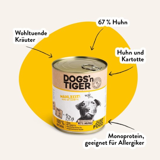 Dogs'n Tiger Monoprotein, Saddle Resistant, Adult Premium Wet Dog Food with Horse Meat and Potatoes, Hypoallergenic, No Grains, Added Sugar, with Optimal Compatibility, 6 x 400 g Dogs'n Tiger Monoprotein, Saddle Resistant, Adult Premium Wet Dog Food with Horse Meat and Potatoes, Hypoallergenic, No Grains, Added Sugar, with Optimal Compatibility, 6 x 400 g
