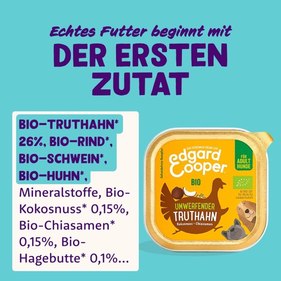 Edgard & Cooper Organic Wet Dog Food with Organic Beef, Grain-Free, Protein Rich, No Added Sugar, 17 x 100 g, Hypoallergenic, for Adult Dogs Edgard & Cooper Organic Wet Dog Food with Organic Beef, Grain-Free, Protein Rich, No Added Sugar, 17 x 100 g, Hypoallergenic, for Adult Dogs
