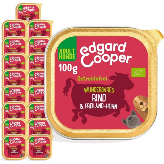 Edgard & Cooper Organic Wet Dog Food with Organic Beef, Grain-Free, Protein Rich, No Added Sugar, 17 x 100 g, Hypoallergenic, for Adult Dogs Edgard & Cooper Organic Wet Dog Food with Organic Beef, Grain-Free, Protein Rich, No Added Sugar, 17 x 100 g, Hypoallergenic, for Adult Dogs