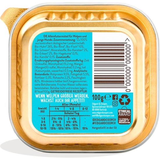 Edgard & Cooper Organic Wet Puppy Food (Organic Chicken & Fish, 17 x 100g), Natural Dog Food in Cup, Fresh Meat, Protein Rich, Hypoallergenic, No Added Sugar Edgard & Cooper Organic Wet Puppy Food (Organic Chicken & Fish, 17 x 100g), Natural Dog Food in Cup, Fresh Meat, Protein Rich, Hypoallergenic, No Added Sugar
