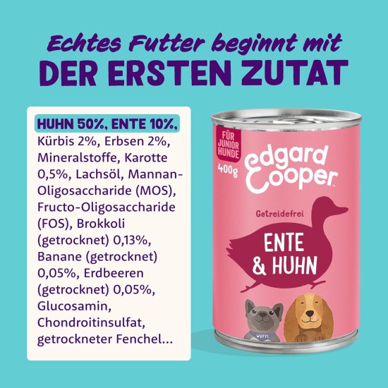 Edgard & Cooper Wet Puppy Food (Duck & Chicken, 400g x 6), Grain Free, Natural Ingredients and Fresh Meat, Full of Essential Amino Acids Edgard & Cooper Wet Puppy Food (Duck & Chicken, 400g x 6), Grain Free, Natural Ingredients and Fresh Meat, Full of Essential Amino Acids