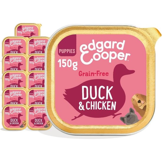 Edgard Cooper Puppy Grain-Free Wet Food for Dogs (Duck & Chicken 11 x 150 g), Natural Dog Food in Cup with Fresh Meat & Amino Acids, Gluten-Free, Protein Rich