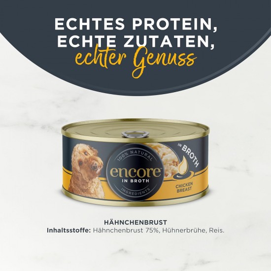 Encore 100% Natural Premium Wet Food for Dogs, Chicken Breast in Broth for Adult Cats - Pack of 16 x 156 g Cans Encore 100% Natural Premium Wet Food for Dogs, Chicken Breast in Broth for Adult Cats - Pack of 16 x 156 g Cans