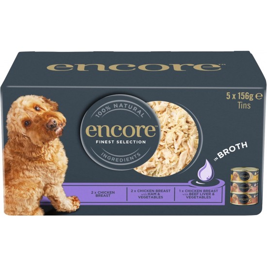 Encore 100% Natural Premium Wet Food for Dogs, Chicken Breast in Broth for Adult Cats - Pack of 16 x 156 g Cans Encore 100% Natural Premium Wet Food for Dogs, Chicken Breast in Broth for Adult Cats - Pack of 16 x 156 g Cans