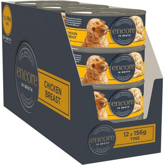 Encore 100% Natural Premium Wet Food for Dogs, Chicken Breast in Broth for Adult Cats - Pack of 16 x 156 g Cans Encore 100% Natural Premium Wet Food for Dogs, Chicken Breast in Broth for Adult Cats - Pack of 16 x 156 g Cans