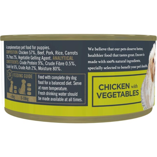 Encore 100% Natural Premium Wet Food for Dogs, Chicken Breast with Ham and Vegetables in Broth for Adult Cats - Pack of 12 x 156 g Cans Encore 100% Natural Premium Wet Food for Dogs, Chicken Breast with Ham and Vegetables in Broth for Adult Cats - Pack of 12 x 156 g Cans