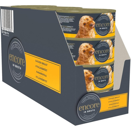 Encore 100% Natural Premium Wet Food for Dogs, Chicken Breast with Ham and Vegetables in Broth for Adult Cats - Pack of 12 x 156 g Cans Encore 100% Natural Premium Wet Food for Dogs, Chicken Breast with Ham and Vegetables in Broth for Adult Cats - Pack of 12 x 156 g Cans