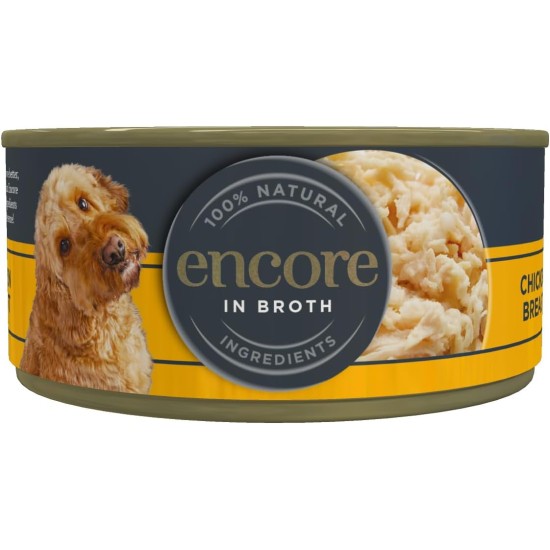 Encore 100% Natural Premium Wet Food for Dogs, Chicken Breast with Ham and Vegetables in Broth for Adult Cats - Pack of 12 x 156 g Cans Encore 100% Natural Premium Wet Food for Dogs, Chicken Breast with Ham and Vegetables in Broth for Adult Cats - Pack of 12 x 156 g Cans