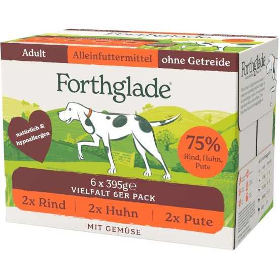 Forthglade Wet Food for Dogs (Mix Pack, 6 x 395 g Bowls) - Grain-Free Food with Beef, Turkey or Chicken & Vegetables for Adult Dogs from 1 Year Old, Hypoallergenic Dog Food Forthglade Wet Food for Dogs (Mix Pack, 6 x 395 g Bowls) - Grain-Free Food with Beef, Turkey or Chicken & Vegetables for Adult Dogs from 1 Year Old, Hypoallergenic Dog Food