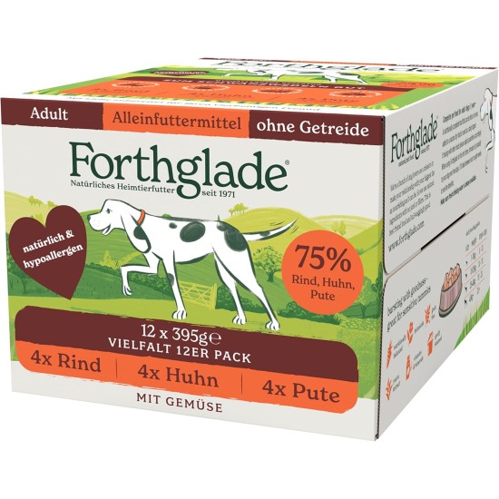 Forthglade Wet Food for Dogs (Mix Pack, 6 x 395 g Bowls) - Grain-Free Food with Beef, Turkey or Chicken & Vegetables for Adult Dogs from 1 Year Old, Hypoallergenic Dog Food Forthglade Wet Food for Dogs (Mix Pack, 6 x 395 g Bowls) - Grain-Free Food with Beef, Turkey or Chicken & Vegetables for Adult Dogs from 1 Year Old, Hypoallergenic Dog Food