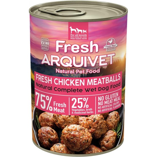 Fresh Chicken Meatballs - Tins of Meatballs with Chicken, Carrot and Peas - Pack of 6 Units x 400 g - Wet Food for Dogs, All Breeds Fresh Chicken Meatballs - Tins of Meatballs with Chicken, Carrot and Peas - Pack of 6 Units x 400 g - Wet Food for Dogs, All Breeds