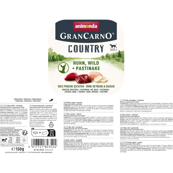 GranCarno animonda Country Dog Wet Food, Trout + Potato (22 x 150 g), Dog Food Wet without Grain and Sugar for Adult Dogs, with Fresh Meat Ingredients GranCarno animonda Country Dog Wet Food, Trout + Potato (22 x 150 g), Dog Food Wet without Grain and Sugar for Adult Dogs, with Fresh Meat Ingredients