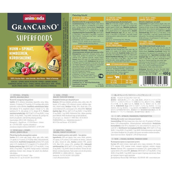 GranCarno animonda Dog Wet Food Superfoods Variation (6 x 400 g), Dog Food Wet without Grain and Sugar for Adult Dogs, with Fresh Meat Ingredients GranCarno animonda Dog Wet Food Superfoods Variation (6 x 400 g), Dog Food Wet without Grain and Sugar for Adult Dogs, with Fresh Meat Ingredients