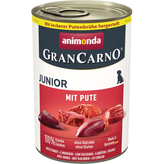 GranCarno animonda Wet Dog Food with Turkey (6 x 400 g), Puppy Food Wet without Grain for Young Dogs, with Fresh Meat Ingredients, Junior Dog Food GranCarno animonda Wet Dog Food with Turkey (6 x 400 g), Puppy Food Wet without Grain for Young Dogs, with Fresh Meat Ingredients, Junior Dog Food