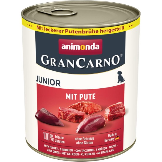 GranCarno animonda Wet Dog Food with Turkey (6 x 400 g), Puppy Food Wet without Grain for Young Dogs, with Fresh Meat Ingredients, Junior Dog Food GranCarno animonda Wet Dog Food with Turkey (6 x 400 g), Puppy Food Wet without Grain for Young Dogs, with Fresh Meat Ingredients, Junior Dog Food