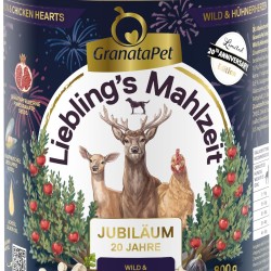 GranataPet Liebling's Mahlzeit Anniversary Edition Wild and Chicken Hearts, Wet Food for Dogs, Dog Food without Grain and No Added Sugar, Complete Food, 6 x 800 g GranataPet Liebling's Mahlzeit Anniversary Edition Wild and Chicken Hearts, Wet Food for Dogs, Dog Food without Grain and No Added Sugar, Complete Food, 6 x 800 g