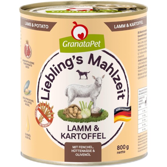 GranataPet Liebling's Mahlzeit Lamb & Potato Wet Dog Food without Grain & Sugar Supplements, Complete Food, 6 x 800 g GranataPet Liebling's Mahlzeit Lamb & Potato Wet Dog Food without Grain & Sugar Supplements, Complete Food, 6 x 800 g
