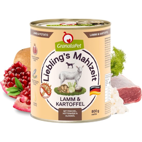 GranataPet Liebling's Mahlzeit Lamb & Potato Wet Dog Food without Grain & Sugar Supplements, Complete Food, 6 x 800 g GranataPet Liebling's Mahlzeit Lamb & Potato Wet Dog Food without Grain & Sugar Supplements, Complete Food, 6 x 800 g
