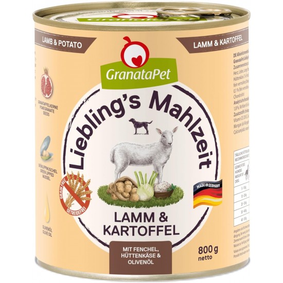 GranataPet Liebling's Mahlzeit Lamb & Potato Wet Dog Food without Grain & Sugar Supplements, Complete Food, 6 x 800 g GranataPet Liebling's Mahlzeit Lamb & Potato Wet Dog Food without Grain & Sugar Supplements, Complete Food, 6 x 800 g