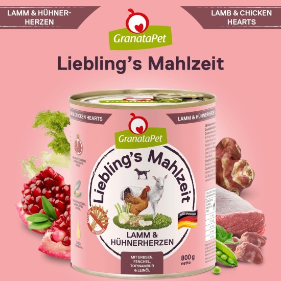 GranataPet Liebling's Mahlzeit Lamb & Potato Wet Dog Food without Grain & Sugar Supplements, Complete Food, 6 x 800 g GranataPet Liebling's Mahlzeit Lamb & Potato Wet Dog Food without Grain & Sugar Supplements, Complete Food, 6 x 800 g