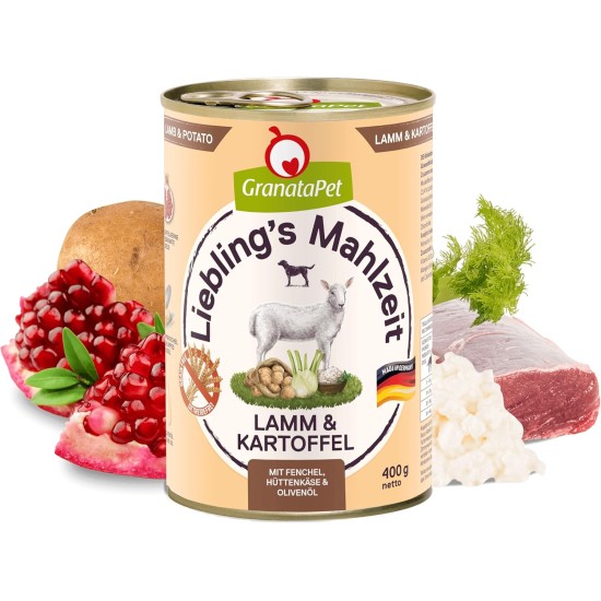 GranataPet Liebling's Mahlzeit Lamb & Potato Wet Dog Food without Grain & Sugar Supplements, Complete Food, 6 x 800 g GranataPet Liebling's Mahlzeit Lamb & Potato Wet Dog Food without Grain & Sugar Supplements, Complete Food, 6 x 800 g