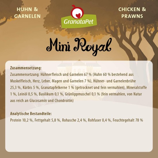 GranataPet Mini Royal Chicken & Shrimp, Wet Food for Dogs, Dog Food without Grain & No Added Sugar, Complete Food for Adult Dogs, 11 x 150 g GranataPet Mini Royal Chicken & Shrimp, Wet Food for Dogs, Dog Food without Grain & No Added Sugar, Complete Food for Adult Dogs, 11 x 150 g