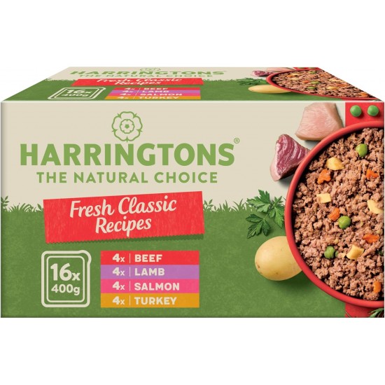 Harringtons Complete Wet Tray Grain Free Hypoallergenic Adult Dog Food Classics Bumper Pack 16 x 400 g - Turkey, Lamb, Beef & Salmon - Made with All Natural Ingredients, Package May Vary Harringtons Complete Wet Tray Grain Free Hypoallergenic Adult Dog Food Classics Bumper Pack 16 x 400 g - Turkey, Lamb, Beef & Salmon - Made with All Natural Ingredients, Package May Vary