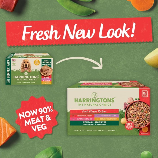 Harringtons Complete Wet Tray Grain Free Hypoallergenic Adult Dog Food Classics Bumper Pack 16 x 400 g - Turkey, Lamb, Beef & Salmon - Made with All Natural Ingredients, Package May Vary Harringtons Complete Wet Tray Grain Free Hypoallergenic Adult Dog Food Classics Bumper Pack 16 x 400 g - Turkey, Lamb, Beef & Salmon - Made with All Natural Ingredients, Package May Vary