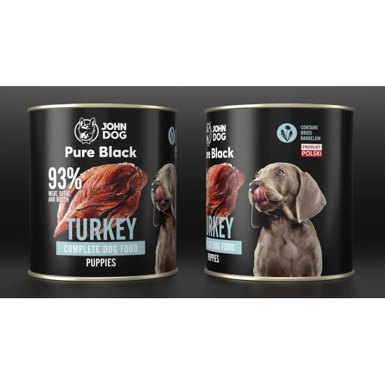 JOHN DOG Pure Black - 93% Meat - Premium Wet Food for Dogs - Puppy Food - Hypoallergenic Dog Food - Gluten Free Wet Food - 100% Natural Ingredients - Dog Treats - 6 x 800 g - Turkey) JOHN DOG Pure Black - 93% Meat - Premium Wet Food for Dogs - Puppy Food - Hypoallergenic Dog Food - Gluten Free Wet Food - 100% Natural Ingredients - Dog Treats - 6 x 800 g - Turkey)