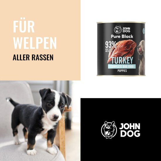 JOHN DOG Pure Black - 93% Meat - Premium Wet Food for Dogs - Puppy Food - Hypoallergenic Dog Food - Gluten Free Wet Food - 100% Natural Ingredients - Dog Treats - 6 x 800 g - Turkey) JOHN DOG Pure Black - 93% Meat - Premium Wet Food for Dogs - Puppy Food - Hypoallergenic Dog Food - Gluten Free Wet Food - 100% Natural Ingredients - Dog Treats - 6 x 800 g - Turkey)